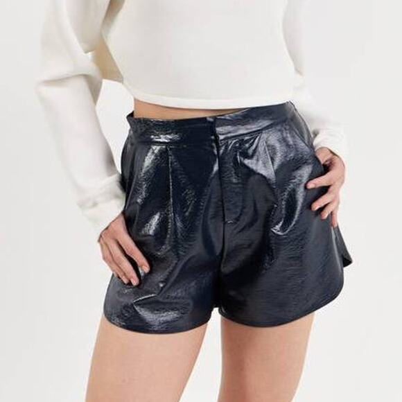 Grey Lab Shiny Vegan Faux Leather Navy Blue PU Shorts JJ125P L Large NEW NWT - Picture 1 of 6